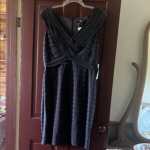 Xscape Black Ruched Wrap Sheath Dress